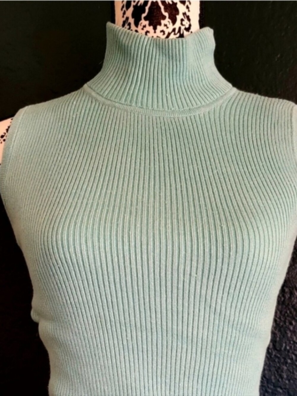 Tiara Mint Sleeveless Ribbed Turtleneck Sweater Tank
